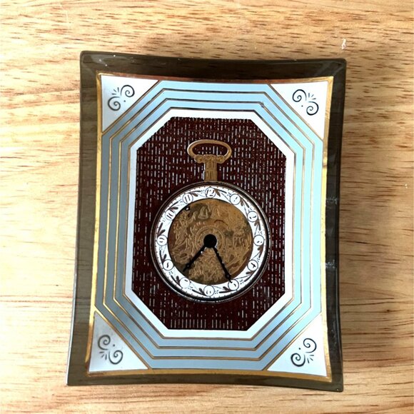 Vintage Houze Art Glass Gold Vermil Pocket Watch Mini Trays Set Of 4 - Picture 2 of 6
